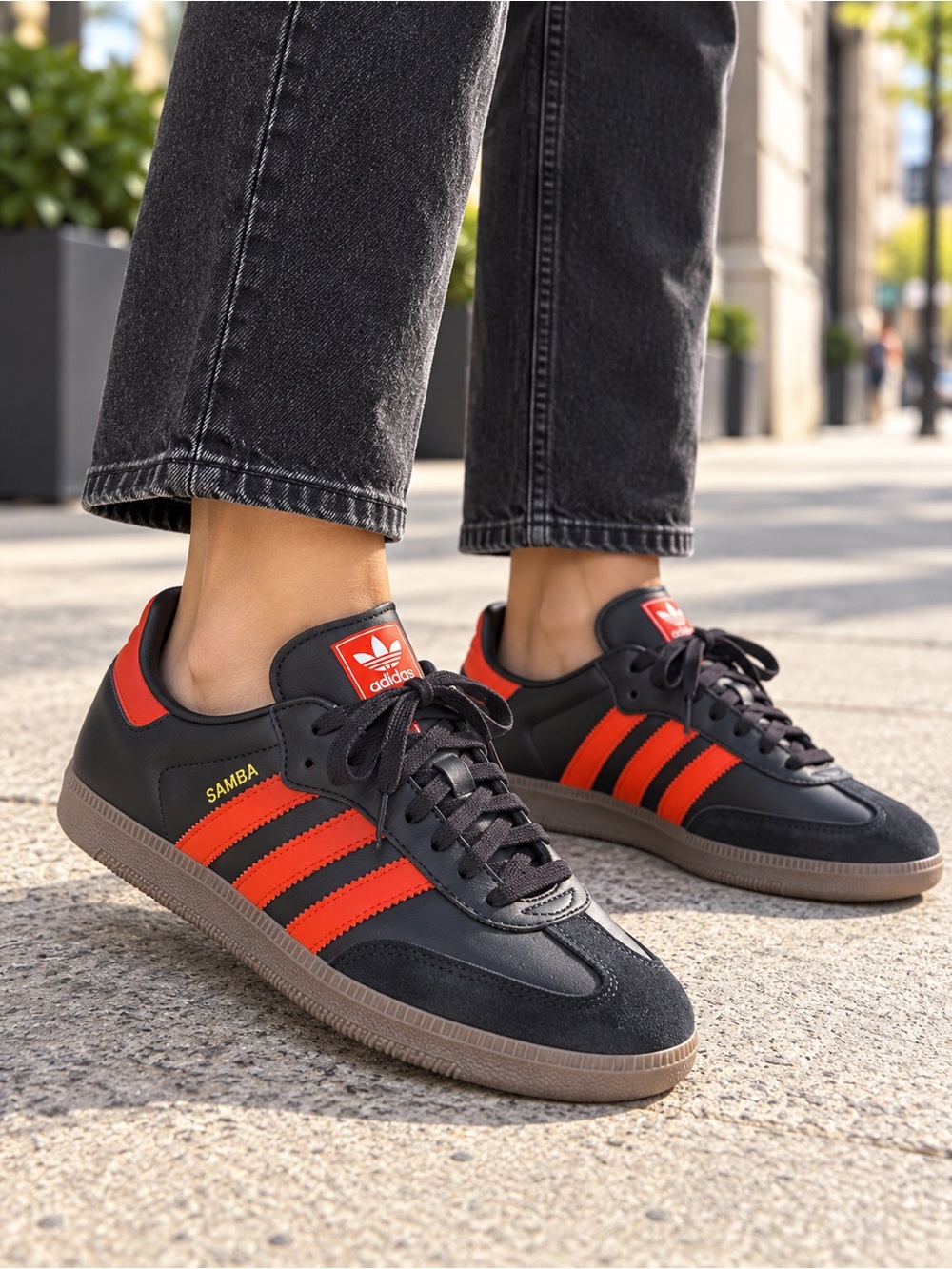 Adidas Samba OG Black Impact Orange Sneakers Unisex M6 / W7 NWT